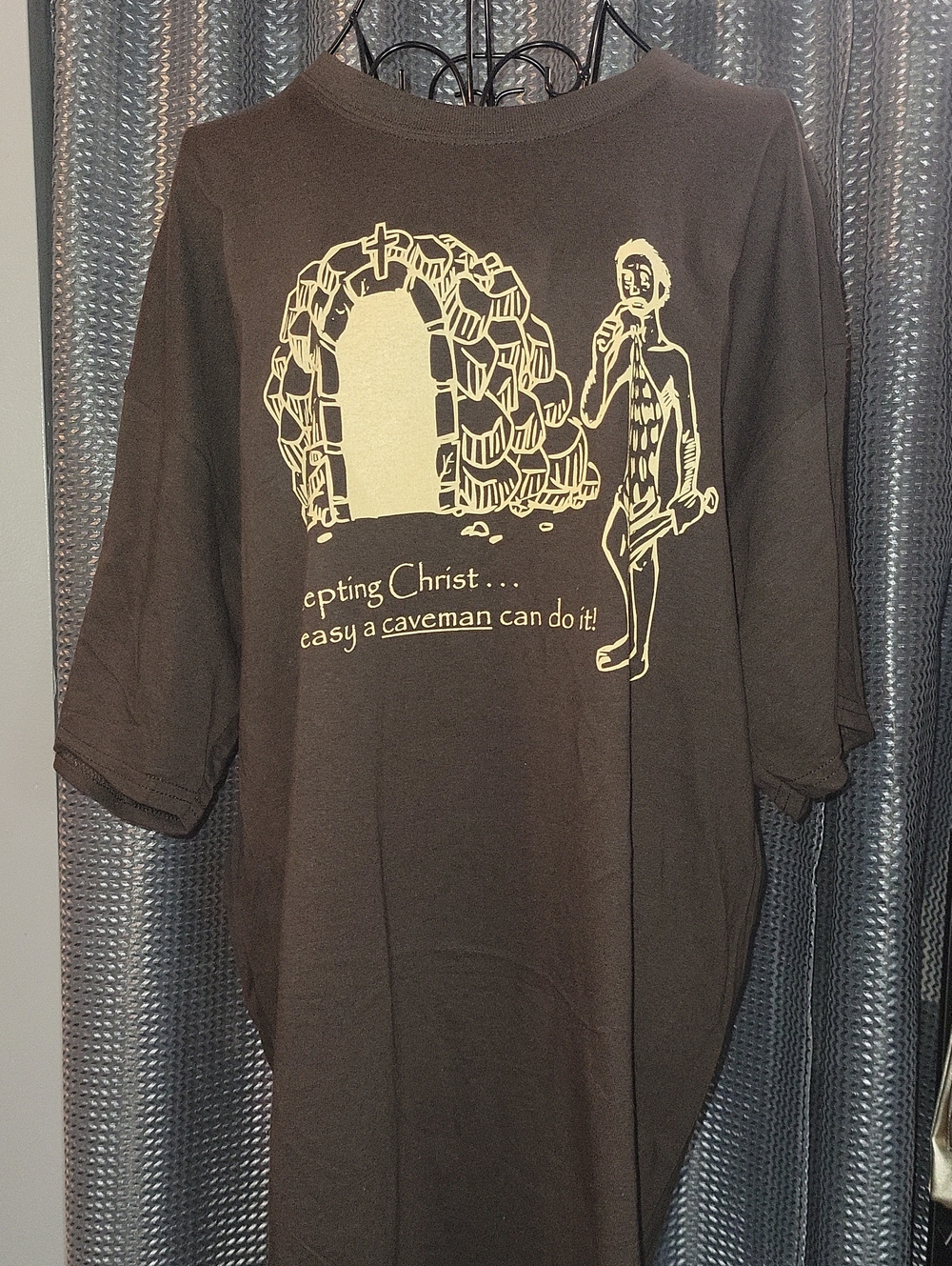 Graphic Caveman T‑Shirt in Brown with Cream Print
